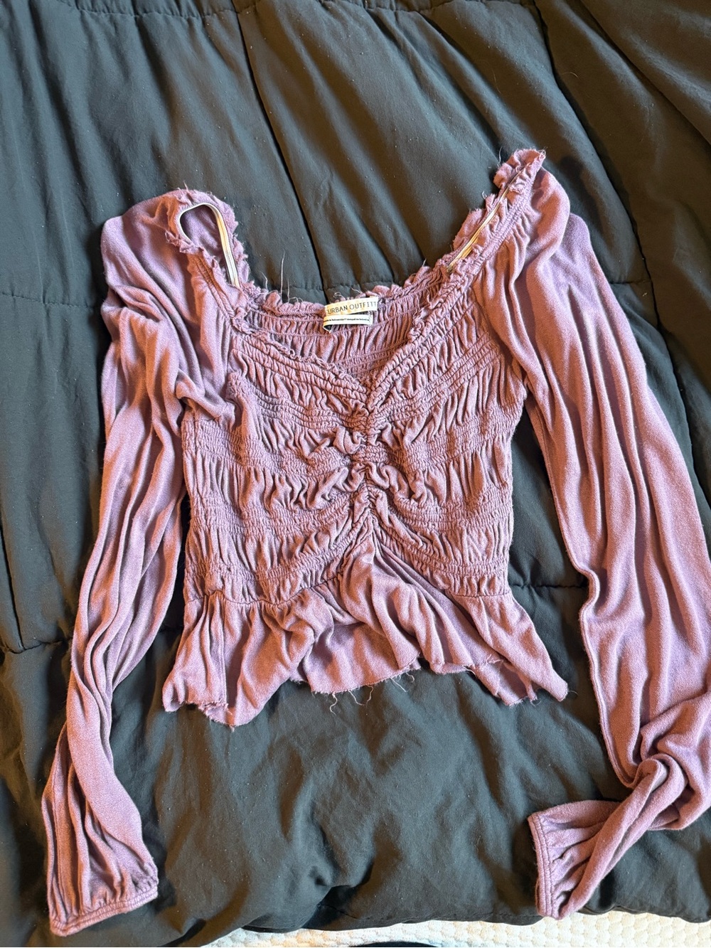 Urban Outfitters Mauve Smocked Long-Sleeve Top